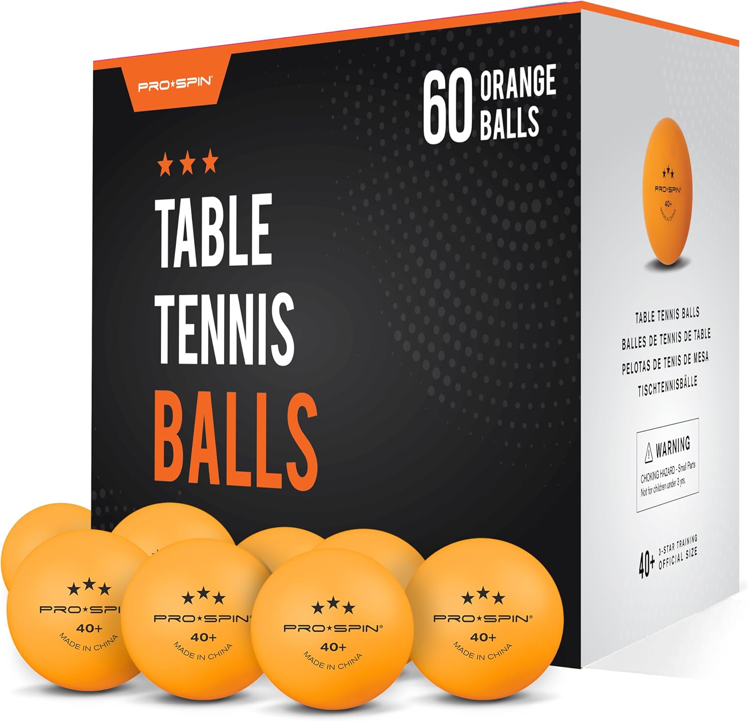 PRO-SPIN Ping Pong Balls - 3-Star Premium Orange Table Tennis Balls | High-Performance 40+ ABS Professional Quality | Ultimate Durability for Indoor & Outdoor Ping Pong Tables