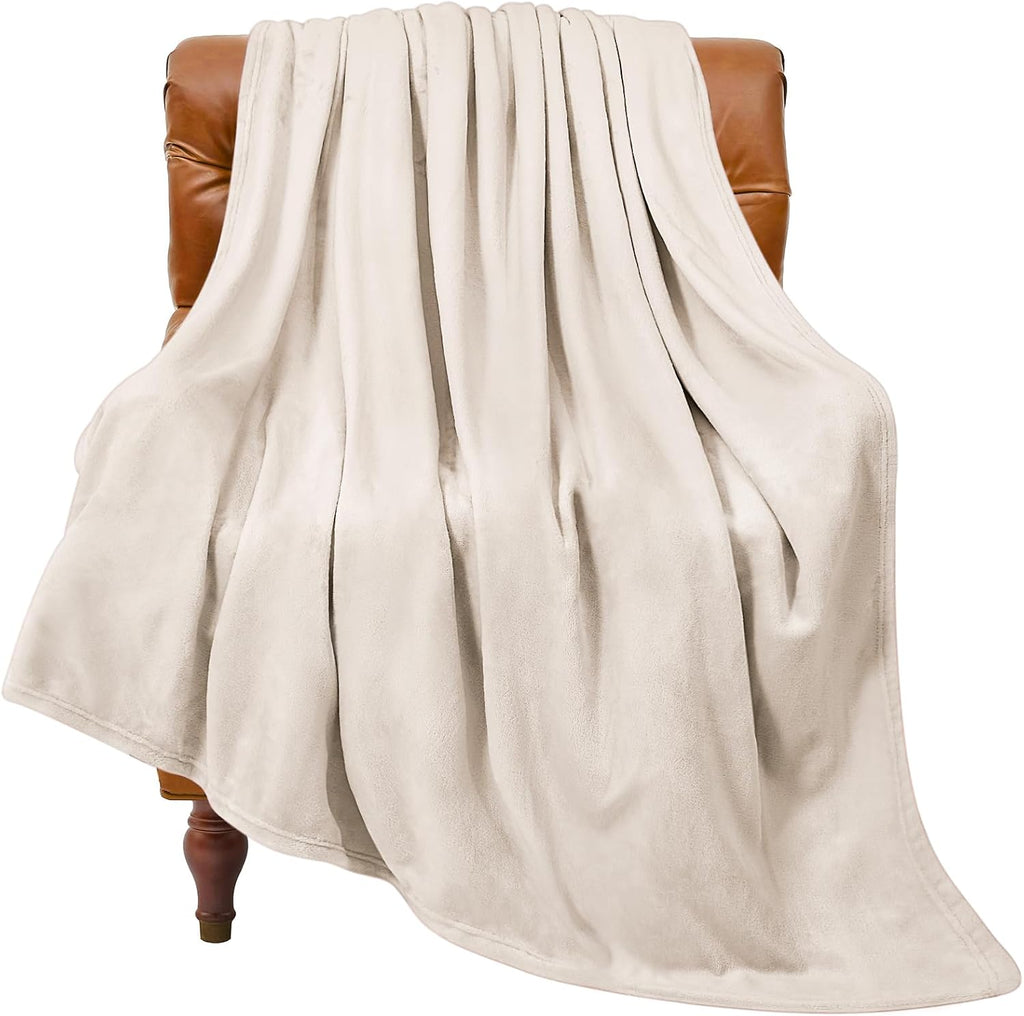BEDELITE Fleece Blanket Soft Plush Throw for Couch Beige 50"x60"