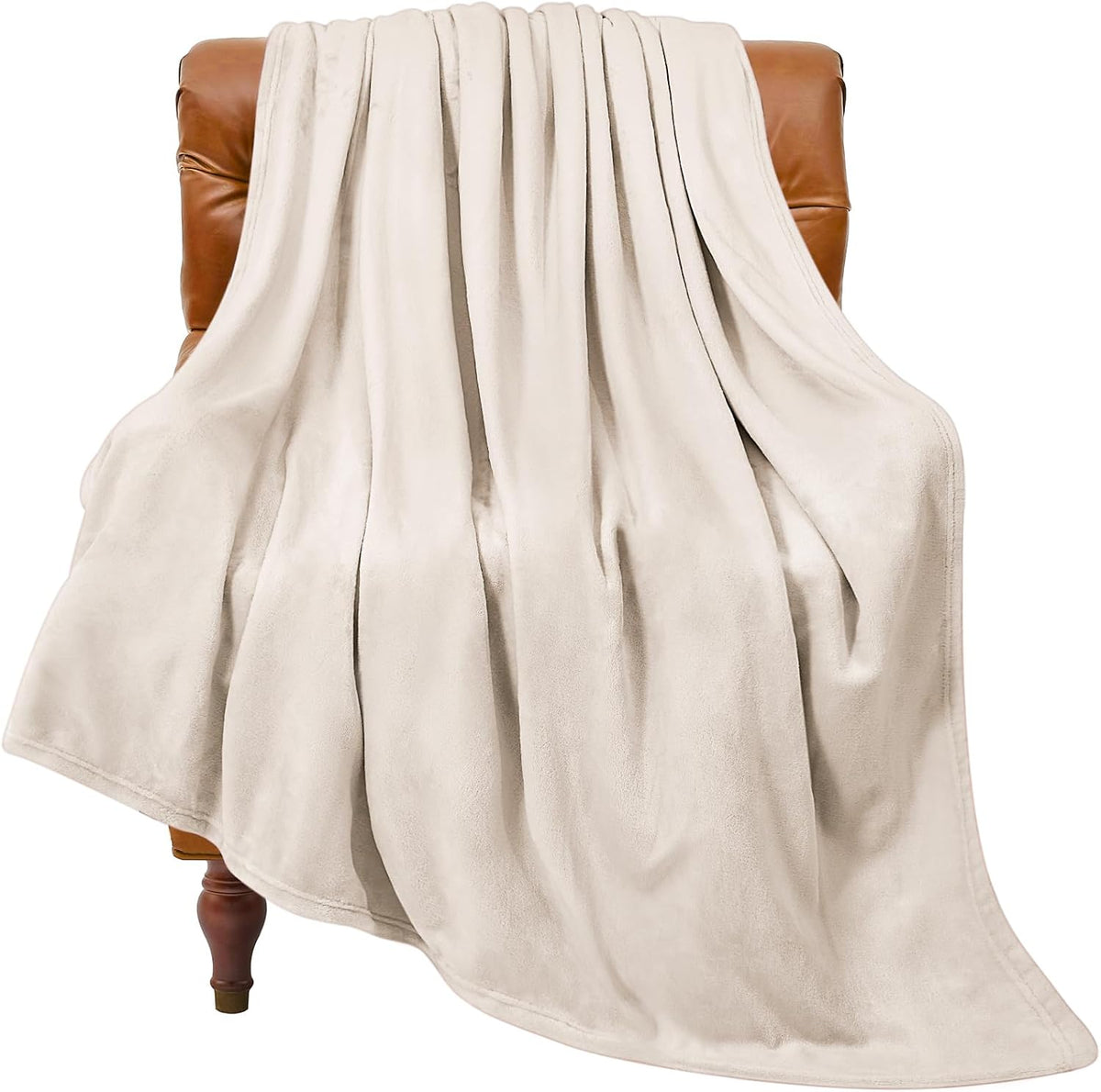 BEDELITE Fleece Blanket Soft Plush Throw for Couch Beige 50"x60"