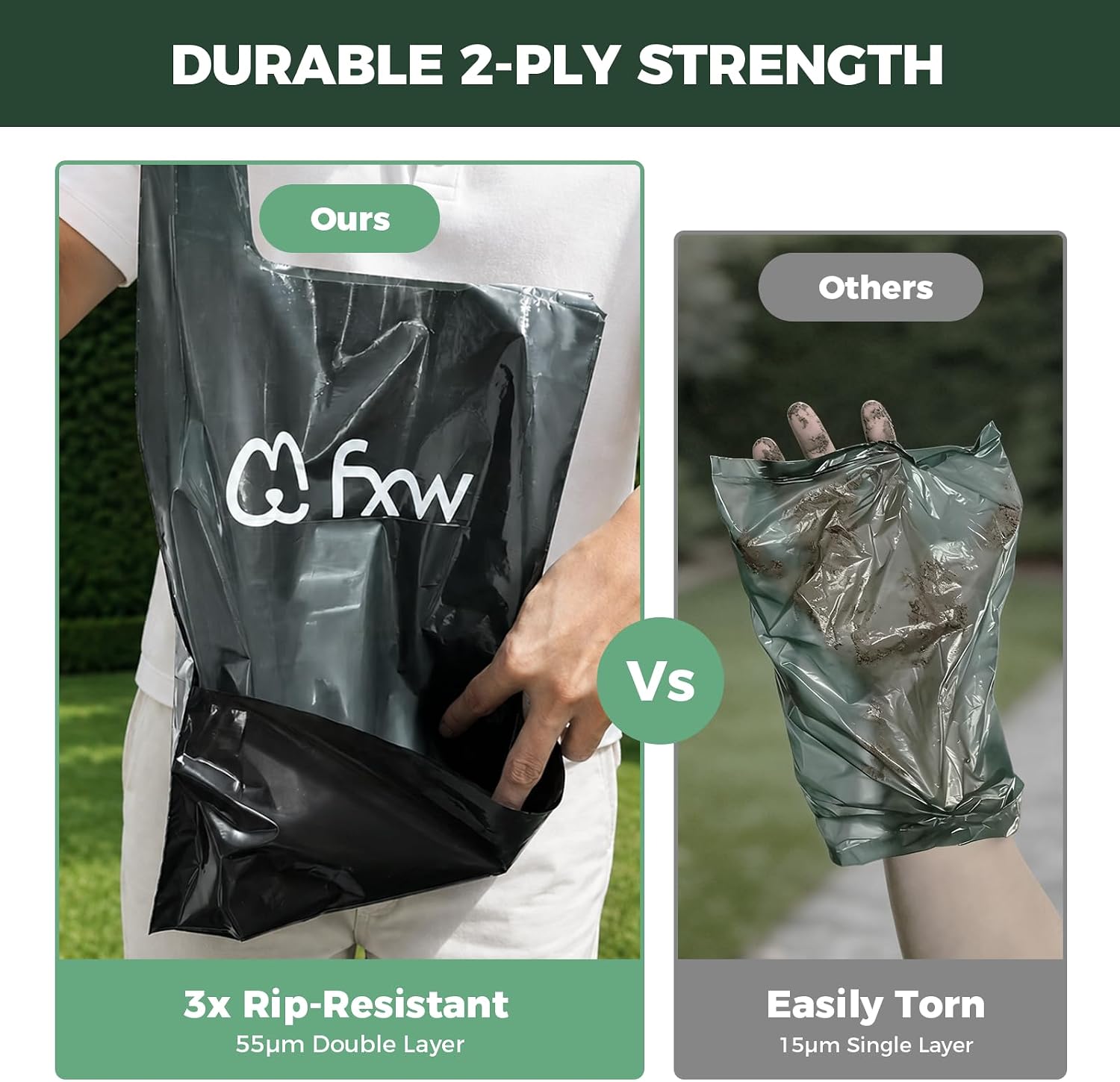 FXW 2-Ply Durable Dog Poop Bags, Extra Thick Leak-Proof, 100 Count