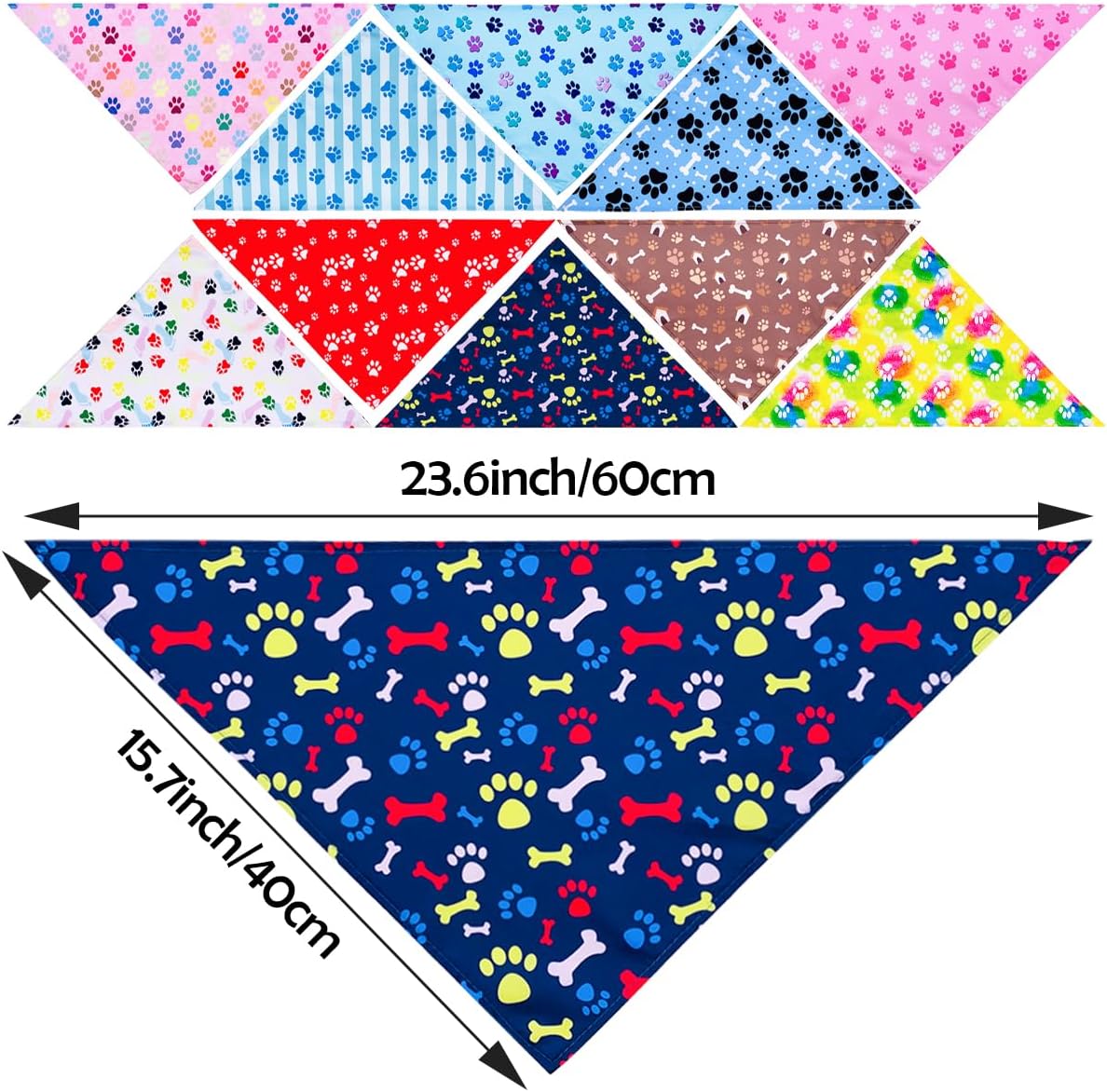 PET SHOW 50 Pack Paw Print Dog Bandanas Bulk for Medium Dogs