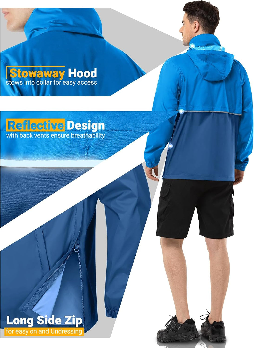 Outdoor Ventures Men's Rain Jacket Waterproof Lightweight Packable Pullover