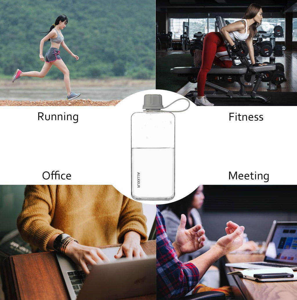 Portable Flat Water Bottle, 13.5 oz, Gray