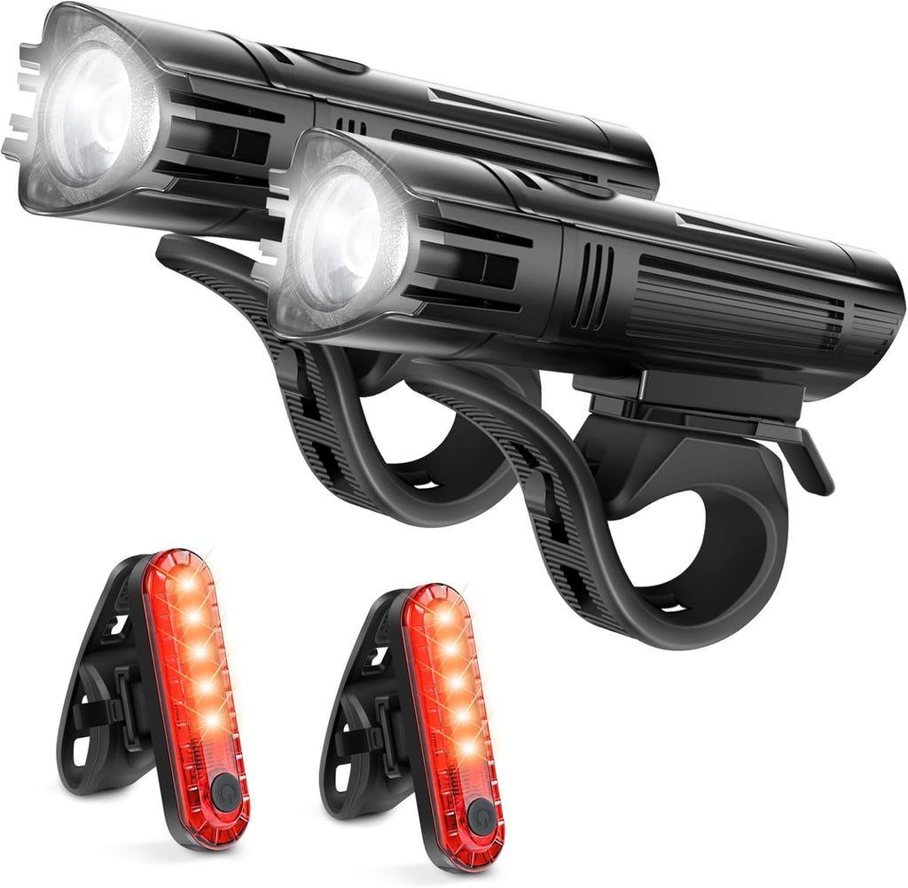 Ascher Ultra Bright USB Rechargeable Bike Light Set, Powerful Bicycle Front Headlight and Back Taillight, 4 Light Modes, Easy to Install for Men Women Kids Road Mountain Cycling