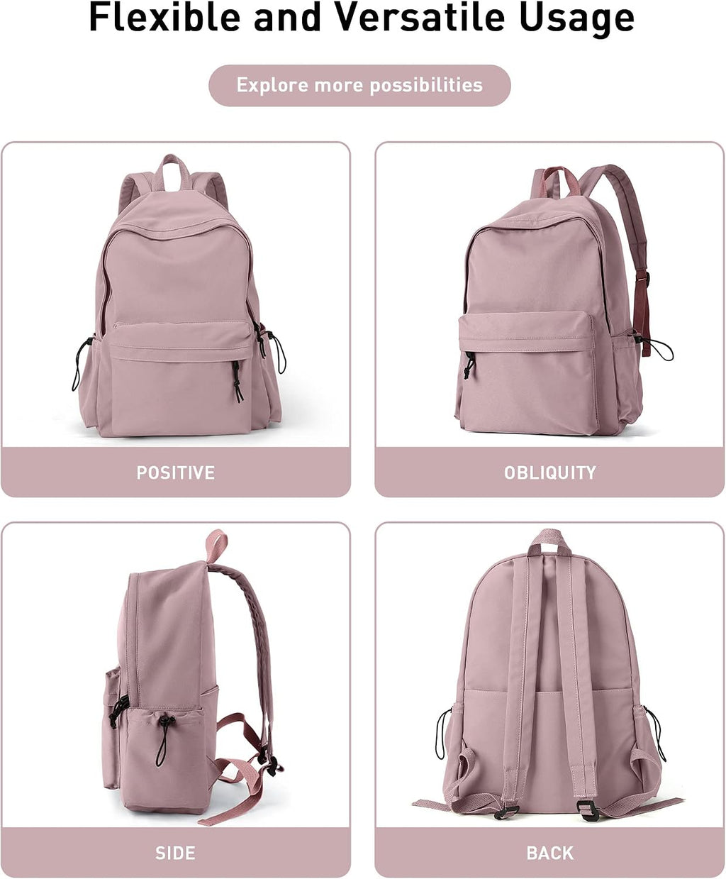 BJLFS Purple Backpack for Girls Women, Waterproof High School Bookbag, Lightweight Casual Travel Daypack,Classic Basic College Backpack, Middle School Bag for Teen Girls Boys Cute Back Pack