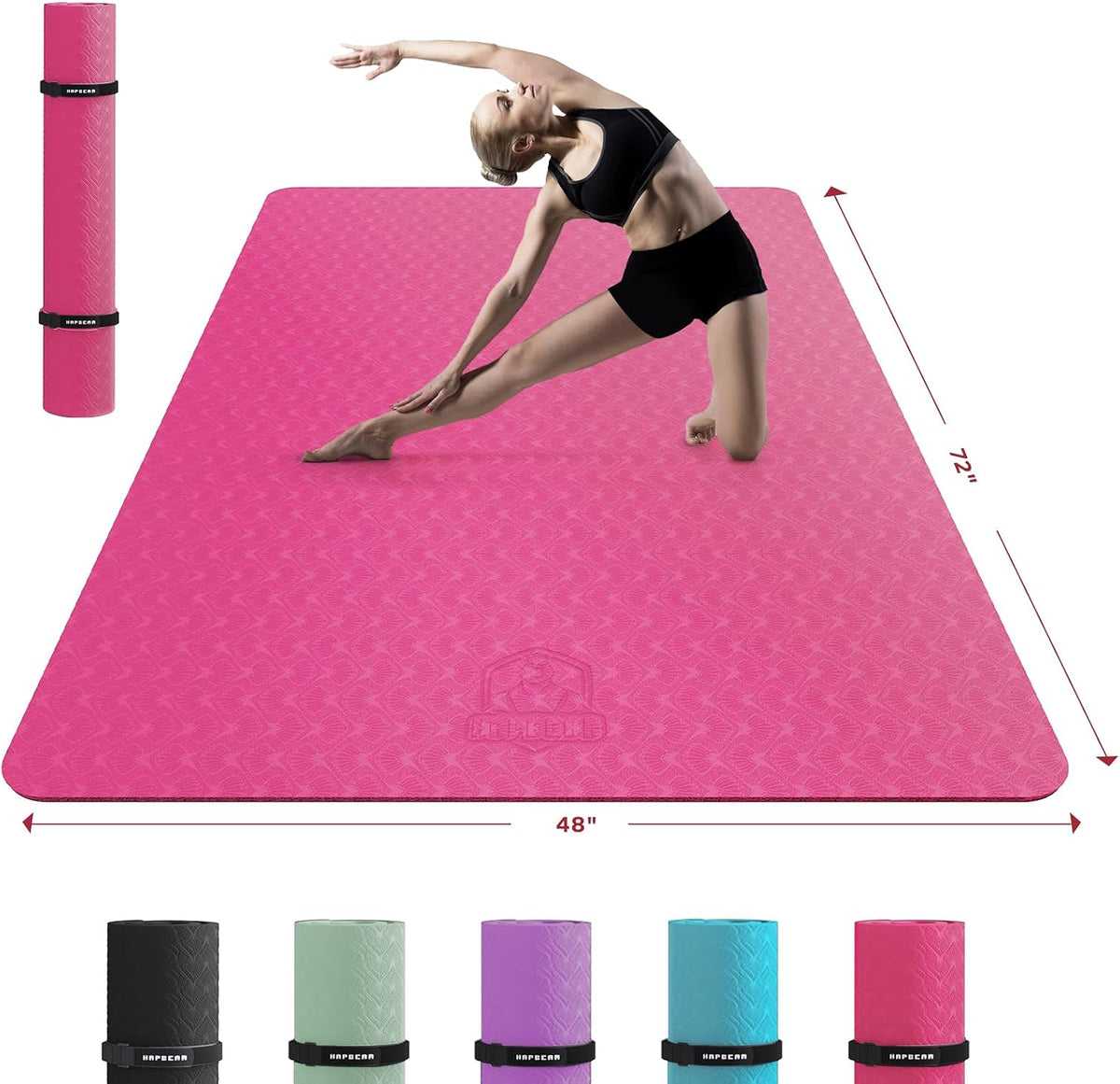HAPBEAR Extra Large Yoga Mat - 72"x48"x6mm (1/4 inch), Non-Slip, Durable, Thick Wide Exercise Mat for Home Workouts, Yoga, Pilates, Stretching and Cardio Workouts