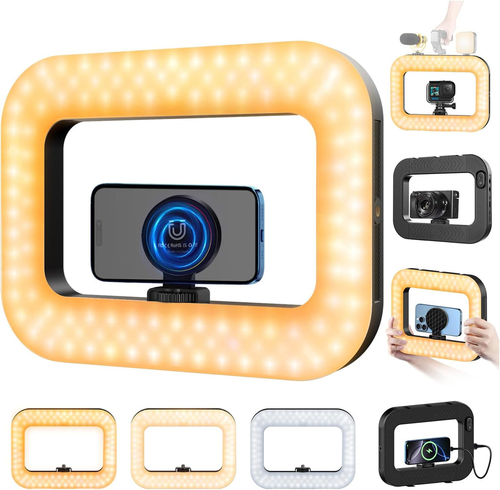 yAyusi Cell Phone Light for Video Recording, Handheld Phone Stabilizer with Light, 8000mAh LED Selfie Phones Ring Light with Phones Holder, Smartphone Video Rig for Camera, Action Camera, Vlog, TikTok