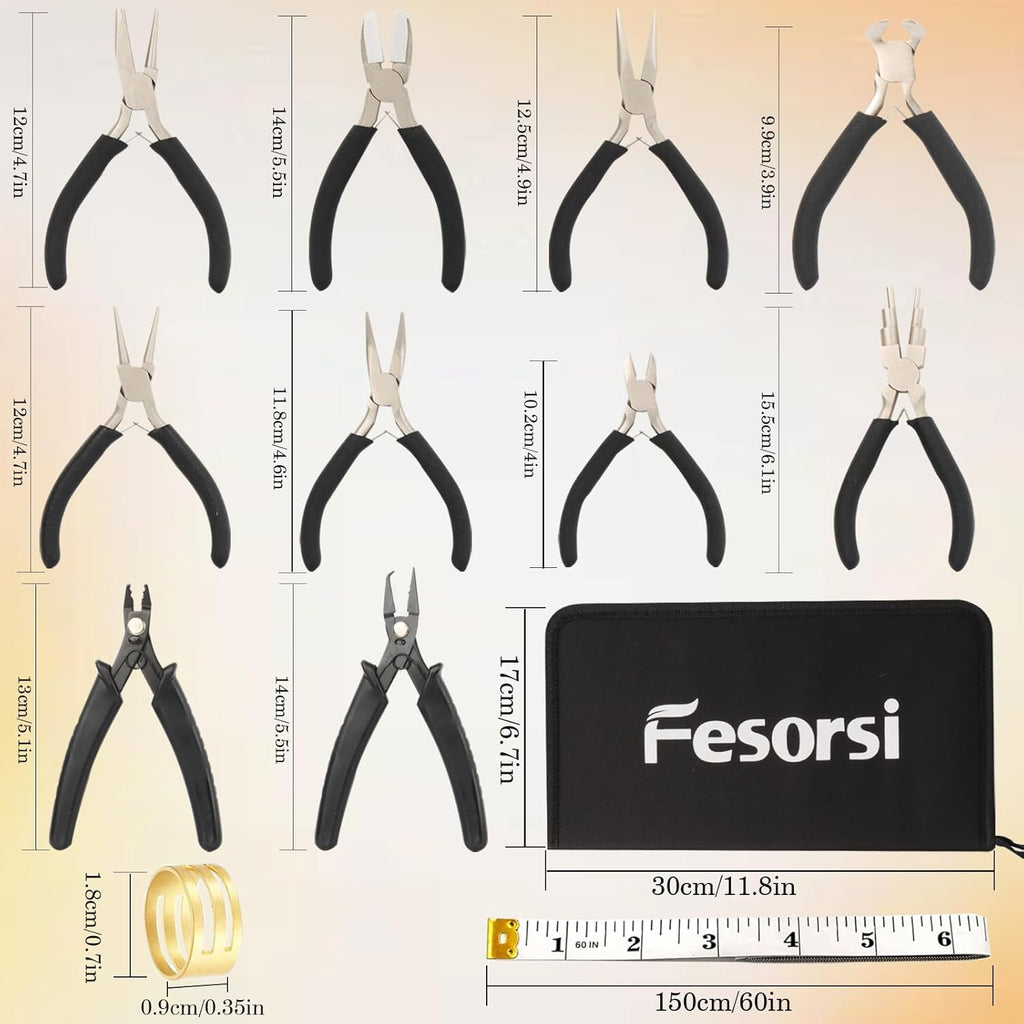 10 Pack Jewelry Pliers Set, Mini Pliers Set, Jewelry Making Include Flat, Jewelry Tools, Needle, Round, Bending Linesman, Applicable to Handicrafts, Earring Making, Repairing