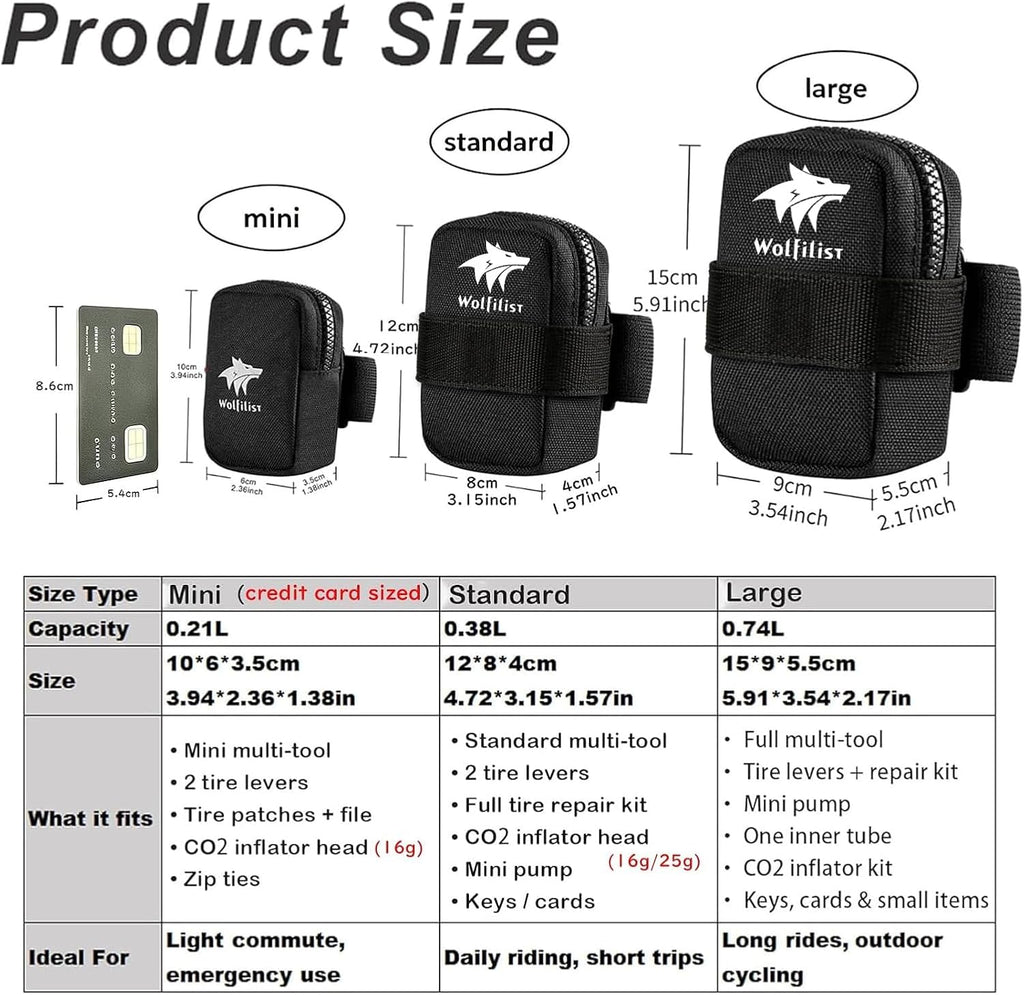 WOLFILIST Compact Bike Saddle Bag, Under Seat Bike Bag for Road & MTB
