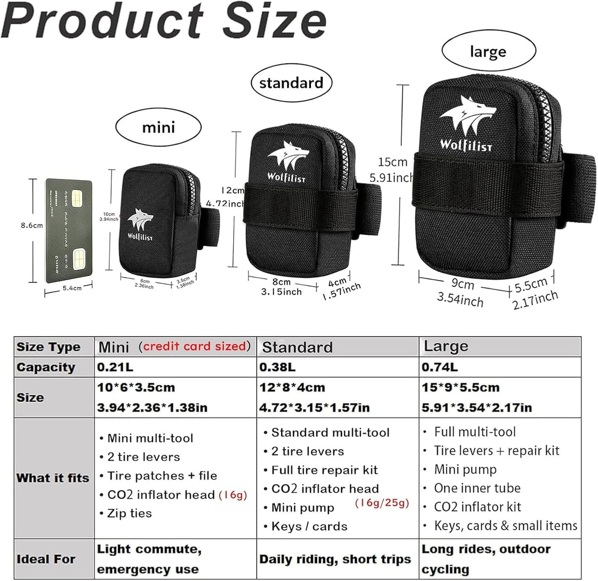WOLFILIST Compact Bike Saddle Bag, Under Seat Bike Bag for Road & MTB
