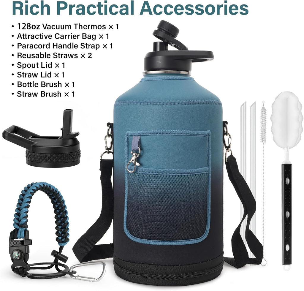 DYSANKY 1 Gallon Insulated Water Bottle w/Straw & Portable Carrier Bag