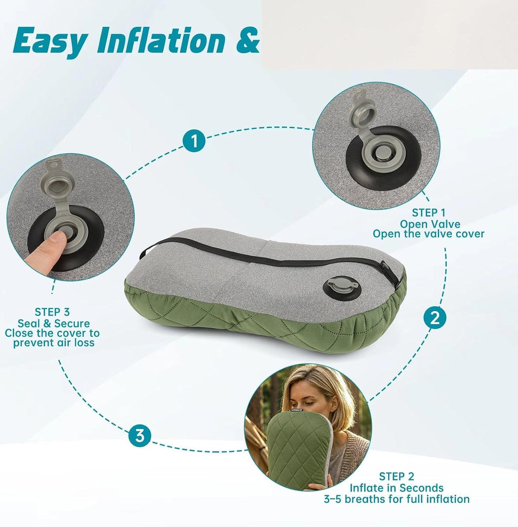 Inflatable Camping Pillow with Removable Washable Cover