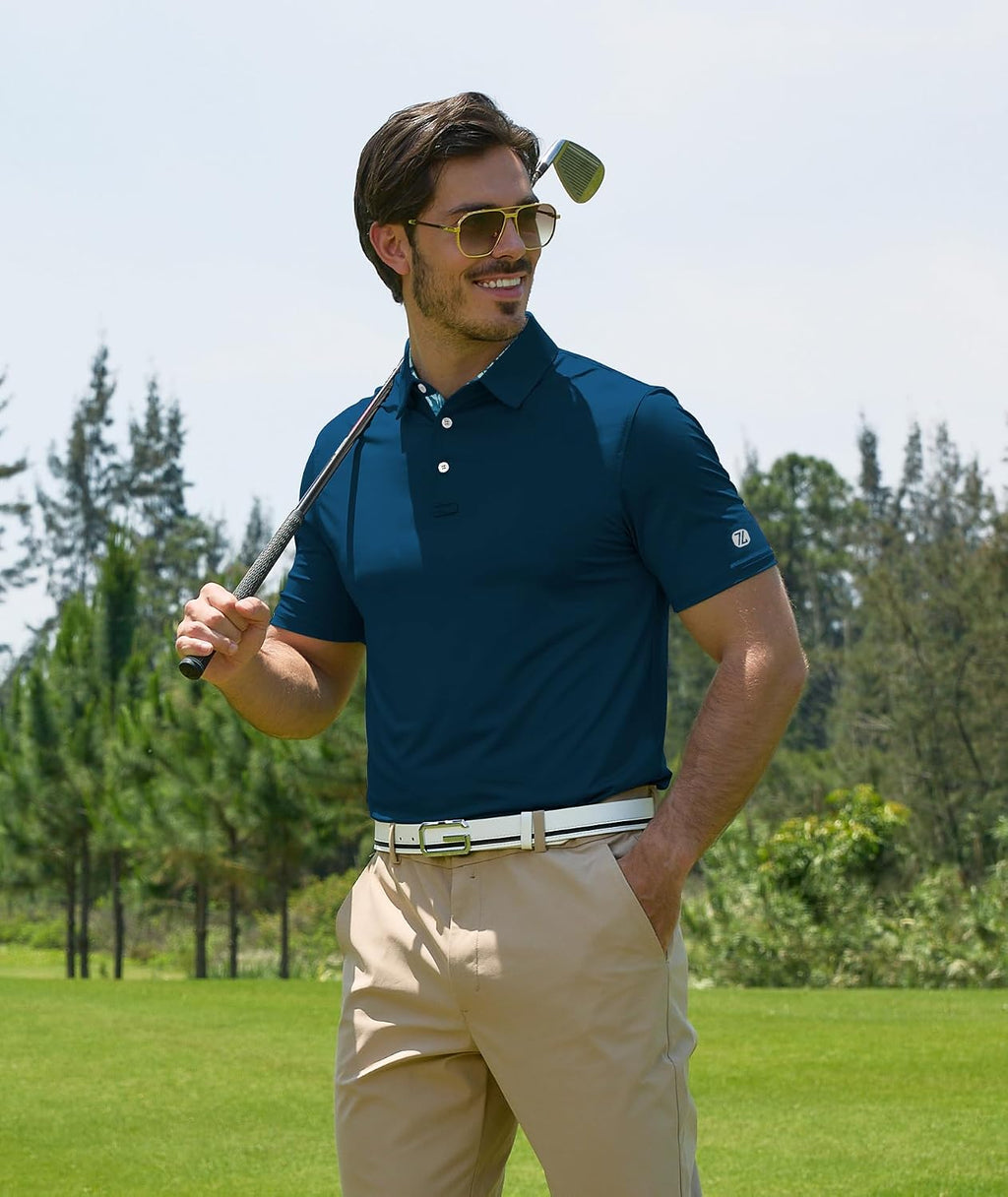ZITY Golf Shirts for Men Short Sleeve Moisture Wicking Solid Performance Designed Print Collared Casual Polo Shirt