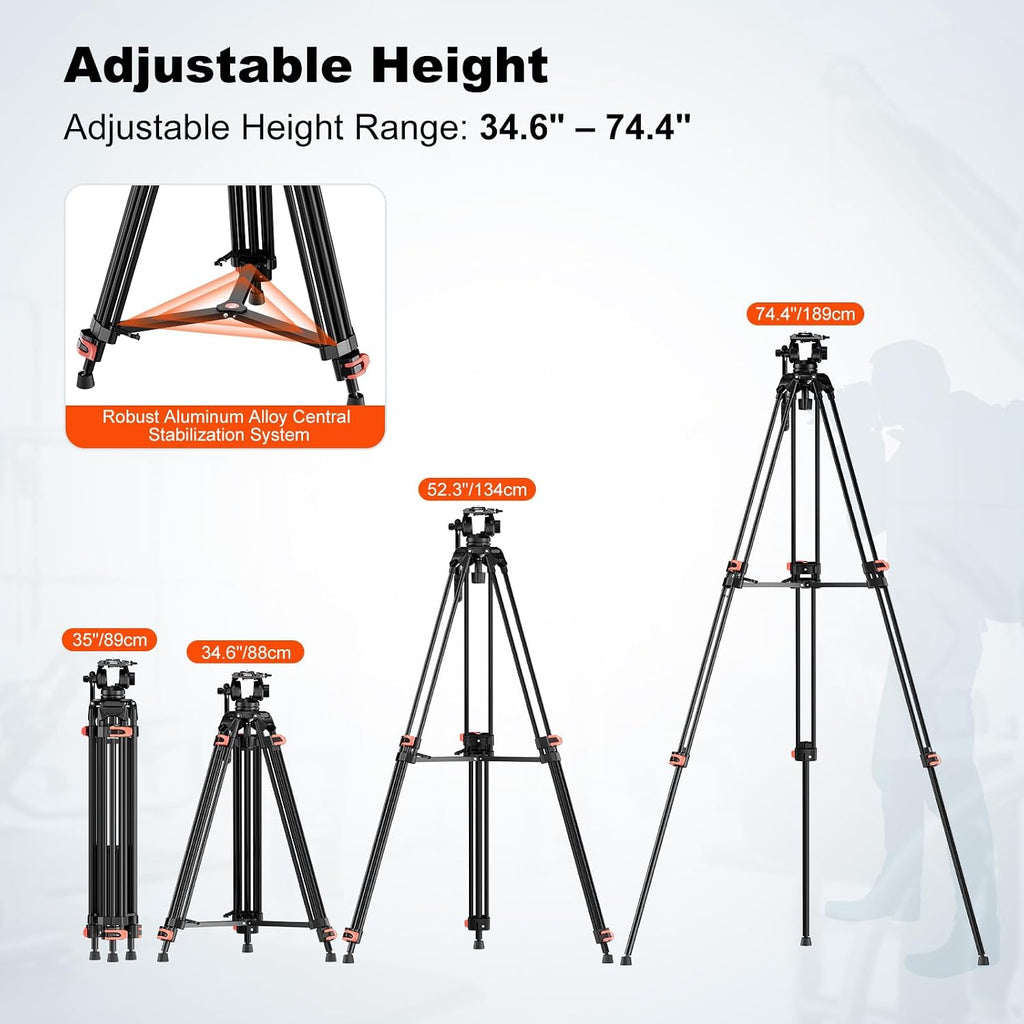 COMAN DF16LS Video Tripod, Heavy Duty Tripod & Fluid Head Max Load 17.6 lbs