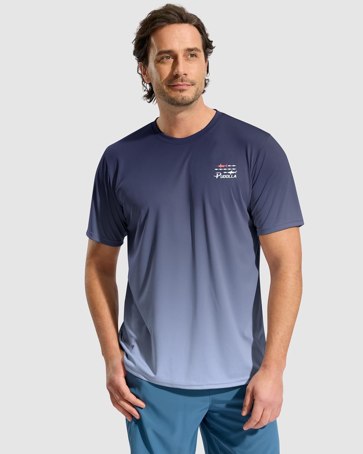 Pudolla Men's Fishing Swim Graphic Shirts Short Sleeve Sun Protection UV UPF 50+ SPF Tee Quick Dry Lightweight Water Tops