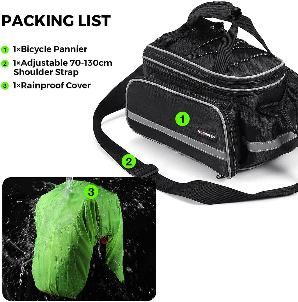 Homa Rear Seat Trunk Bag, Waterproof Multi Function Bicycle Panniers Bike Rear Bag Carrying Luggage Package Rack Panniers with Rainproof Cover (Black)