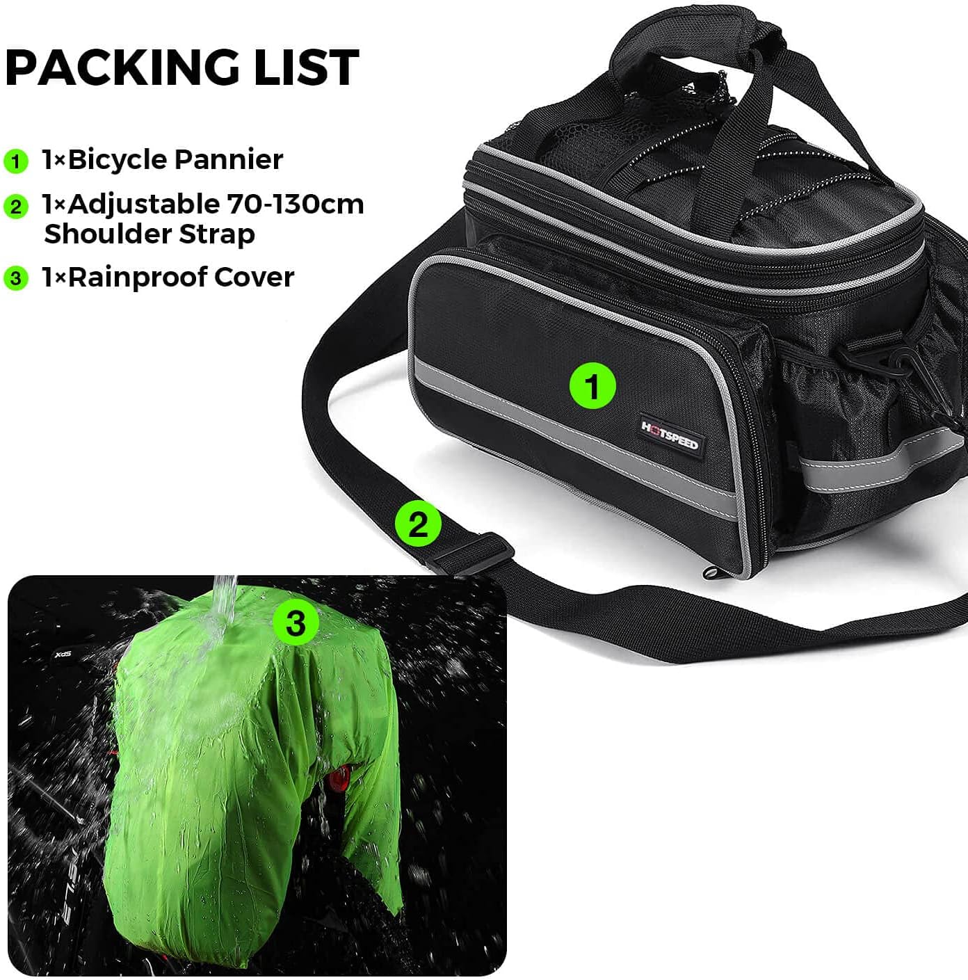 Homa Rear Seat Trunk Bag, Waterproof Multi Function Bicycle Panniers Bike Rear Bag Carrying Luggage Package Rack Panniers with Rainproof Cover (Black)