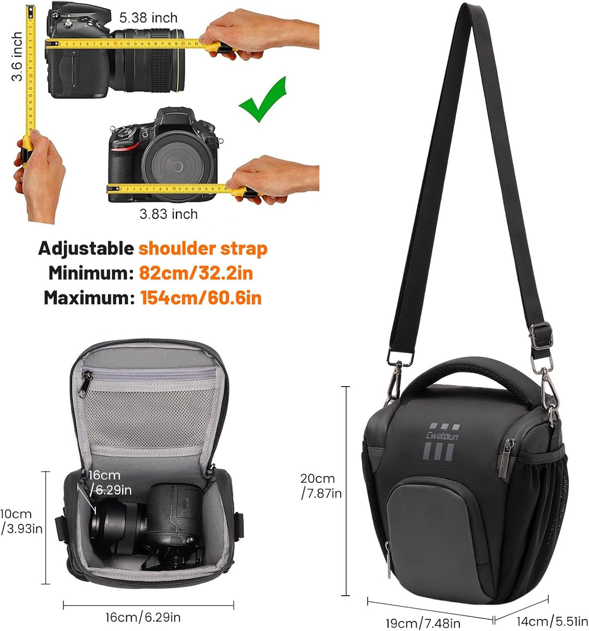Cwatcun Camera Sling Bag, Waterresistant DSLR Shoulder Pack for Photography