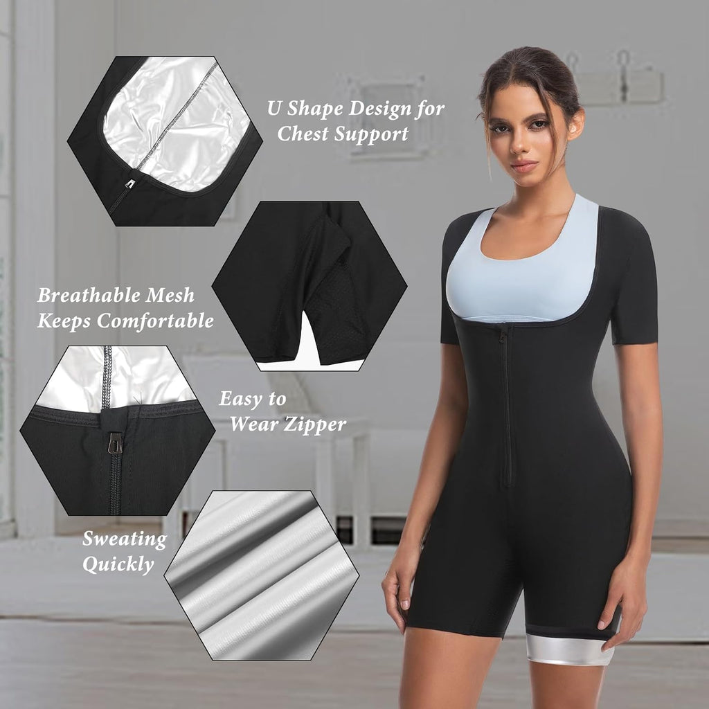 Sauna Suit for Women Weight Loss Sweat Waist Trainer Sweat Shirt Full Body Compression Shaperwear Slimming Workout