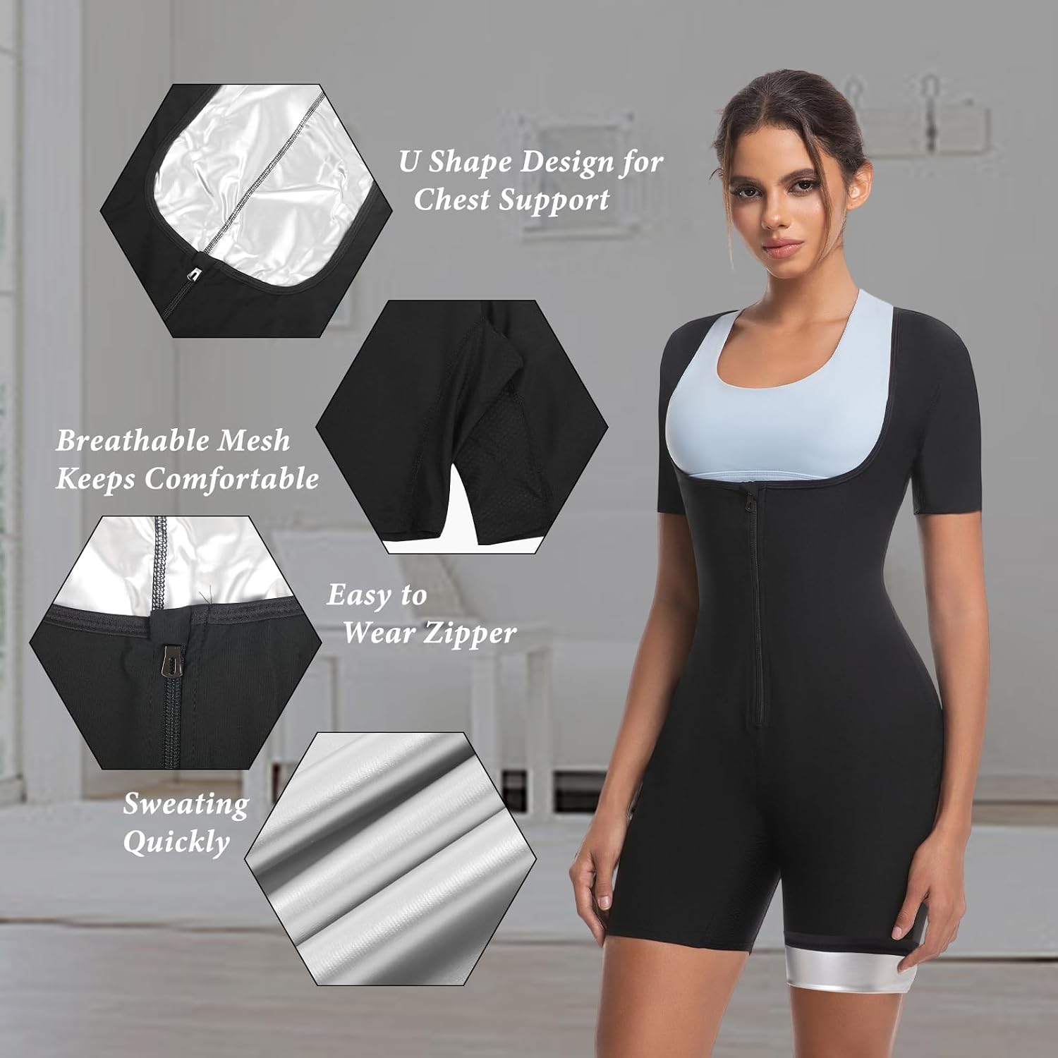 Sauna Suit for Women Weight Loss Sweat Waist Trainer Sweat Shirt Full Body Compression Shaperwear Slimming Workout