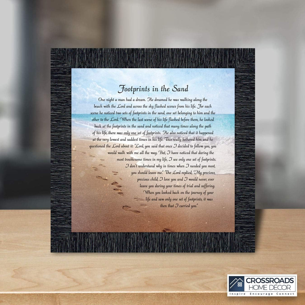Footprints in the Sand Inspirational Wall Art, Beach Decor, Christian Gifts for Women and Men, Christian Wall Decor, Get Well Soon, Encouraging Scripture Wall Art, Framed Sympathy Gift 8639CH