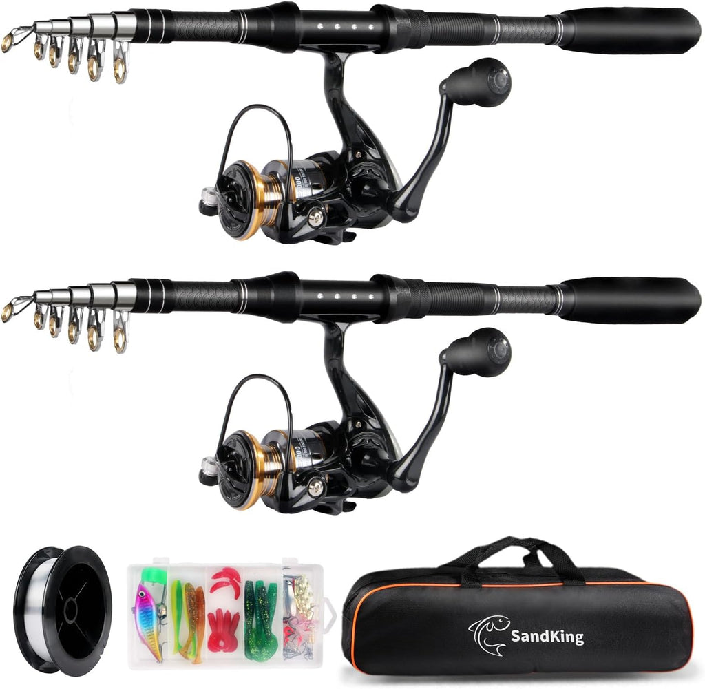 Fishing Pole Kit, Carbon Fiber Telescopic Fishing Rod and Reel Combo with Spinning Reel, Line, Bionic Bait, Hooks and Carrier Bag for Adult Teens Beginners