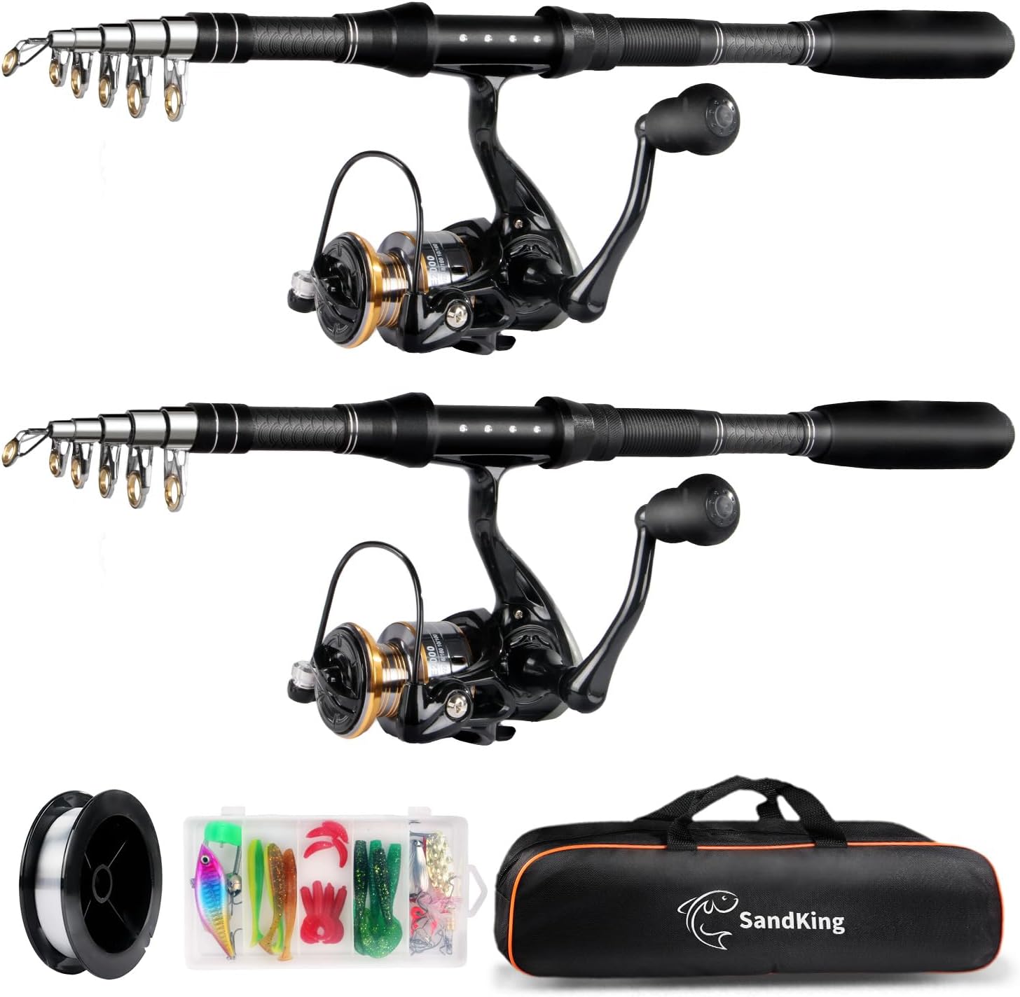 Fishing Pole Kit, Carbon Fiber Telescopic Fishing Rod and Reel Combo with Spinning Reel, Line, Bionic Bait, Hooks and Carrier Bag for Adult Teens Beginners