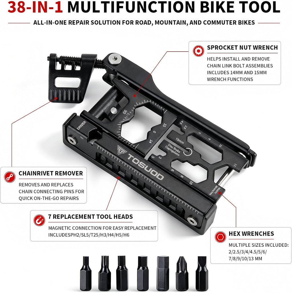 Bike Tool Kit 38-in-1, Bike Multitool with Tire Levers for Road and MTB