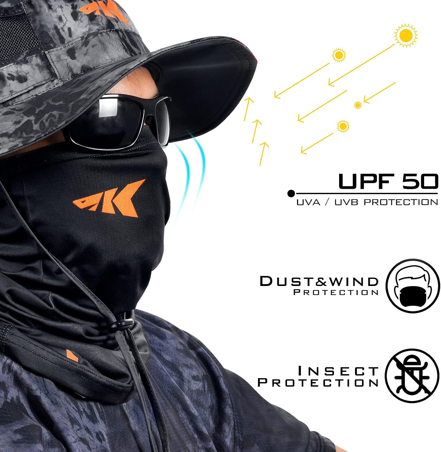 KastKing Sol Armis UPF50+ Neck Gaiter, Hydrocool Fishing Mask, Men & Women