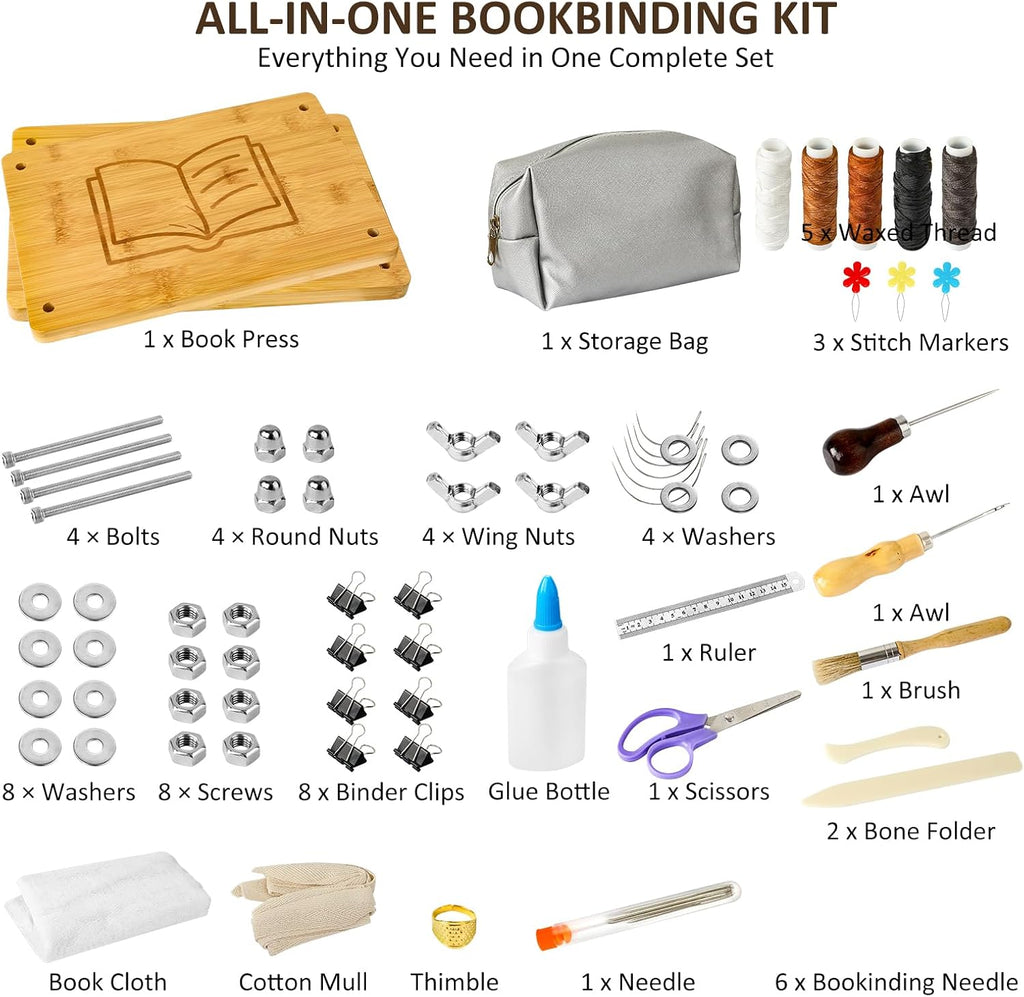 MeRGBWLife Book Binding Kit with Book Press, Complete Bookbinding Tools Set for DIY Book Repair, Journal Making & Crafts, Portable Easy Assembly (7.9" x 11.6")