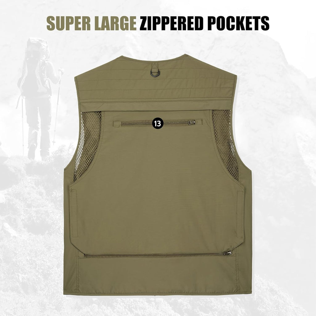 AOTORR Mens Outdoor Work Safari Cargo Photo Travel Fishing Vests for Men with Multi-pockets