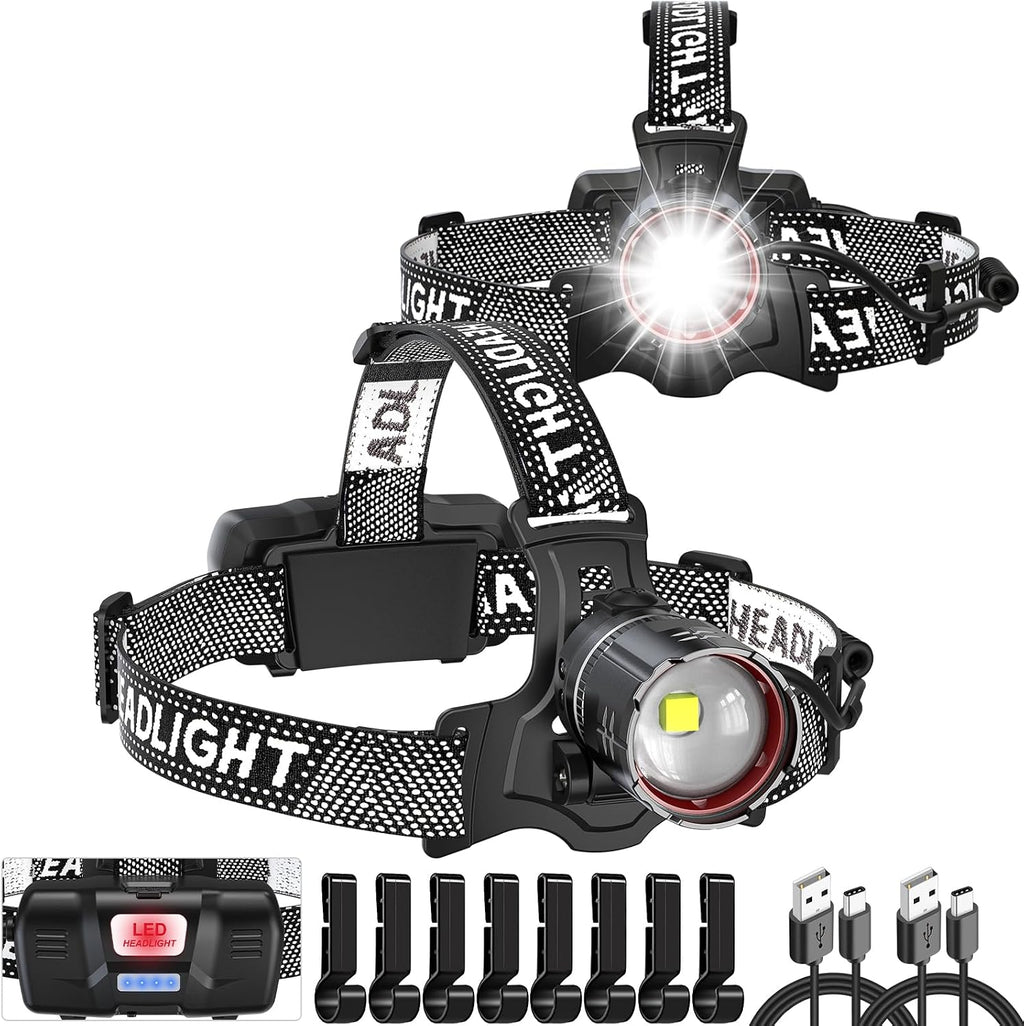 ATDOALL Headlamp Rechargeable, Super Bright LED Head Lamps 2-Pack Headlight