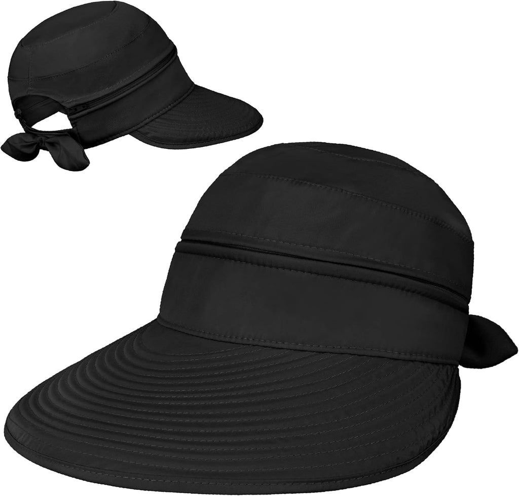 SUN CUBE Womens Sun Hat UV Protection Wide Brim Zip-Off Golf Visor