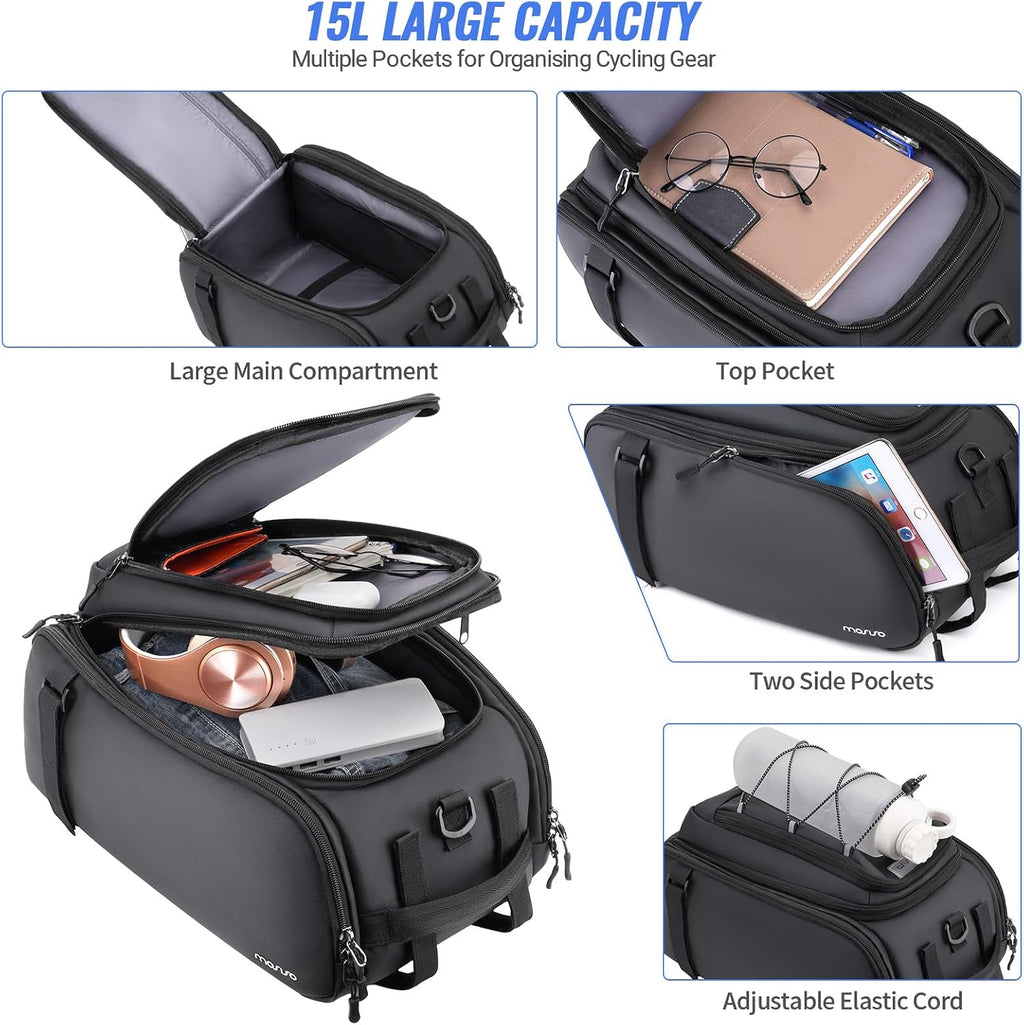 MOSISO Bike Rack Bag with Rain Cover, 15L Waterproof Bike Ebike Rear Bags