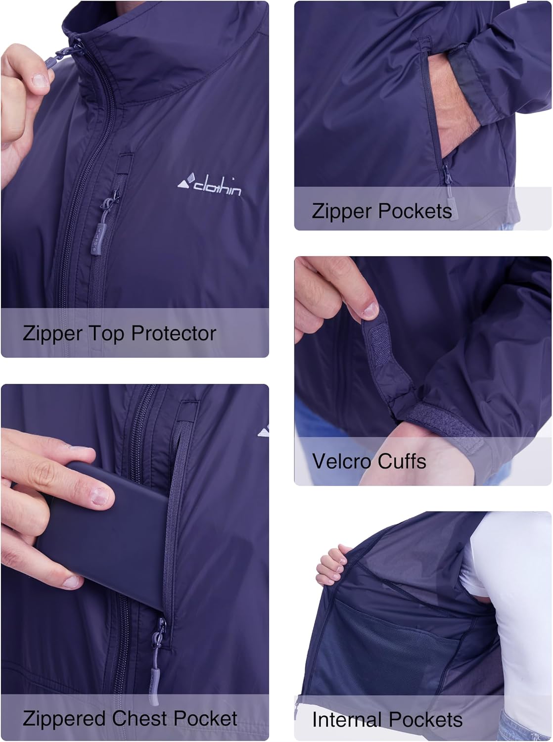 clothin Men's Lightweight Water-Resistant Packable Windbreaker