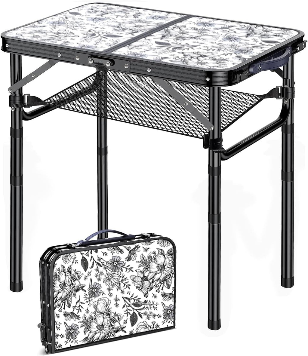 Outdoor Side Table, Portable 3 Adjustable Height, Small Folding Table