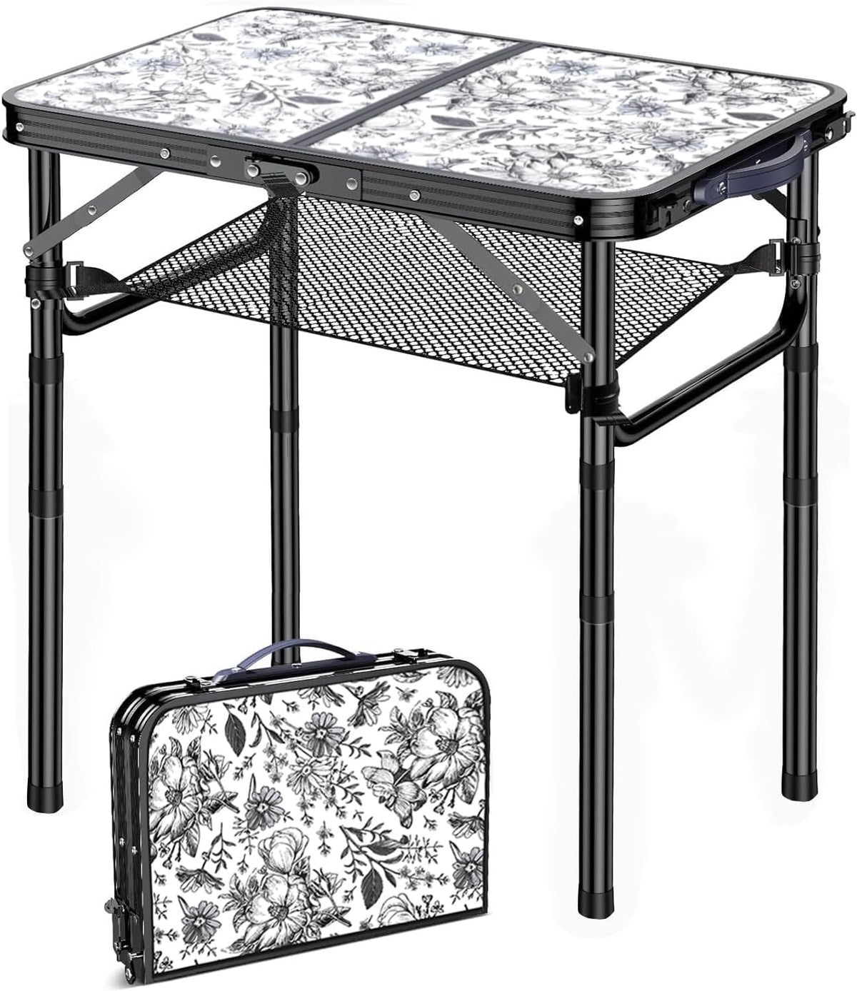 Outdoor Side Table, Portable 3 Adjustable Height, Small Folding Table