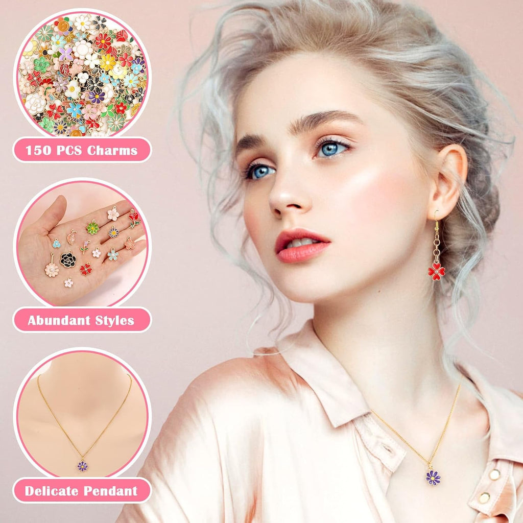 150 Pcs Flower Charms for Jewelry Making(75 Pairs), Assorted Wholesale Mixed Bulk Metal Earring Charms for DIY Necklace Bracelet Earring Jewelry Making and Crafting