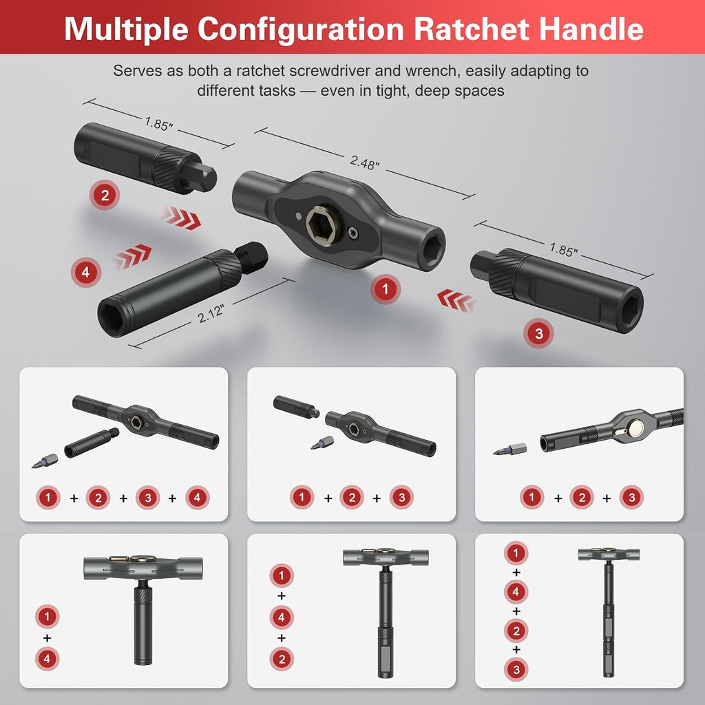 Bomivoi 42 in 1 Magnetic Screwdriver Set, DIY Ratchet Screwdriver Set, Multi Bit Magnetic Drive Set with Detachable Ratchet Handle, Portable Compact Repair Tool Kit for Furniture Computer Bicycle Red