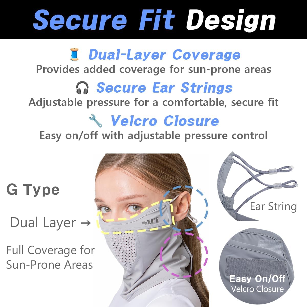 KOREA (Type G) UV Sun Protection Balaclava Half Face Mask - For Golf, Hiking, Running, Cycling & Outdoor Sports