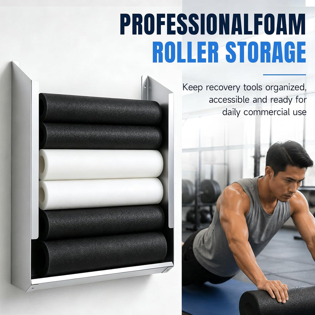 Zonon Wall Mounted Foam Roller Holder, Storage Rack Holds 4-6 Rollers Heavy Duty Meta Wall Organizer Home Gym, Gym, Workout Room