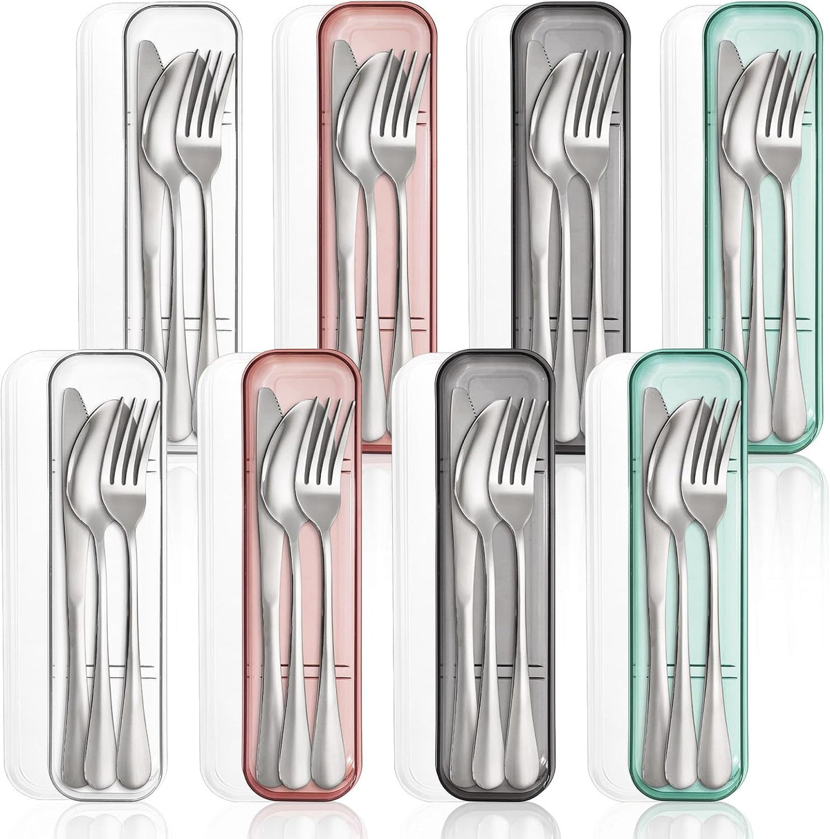 Nicunom 8 Pack Travel Silverware Set with Case, Reusable Utensils for Lunch