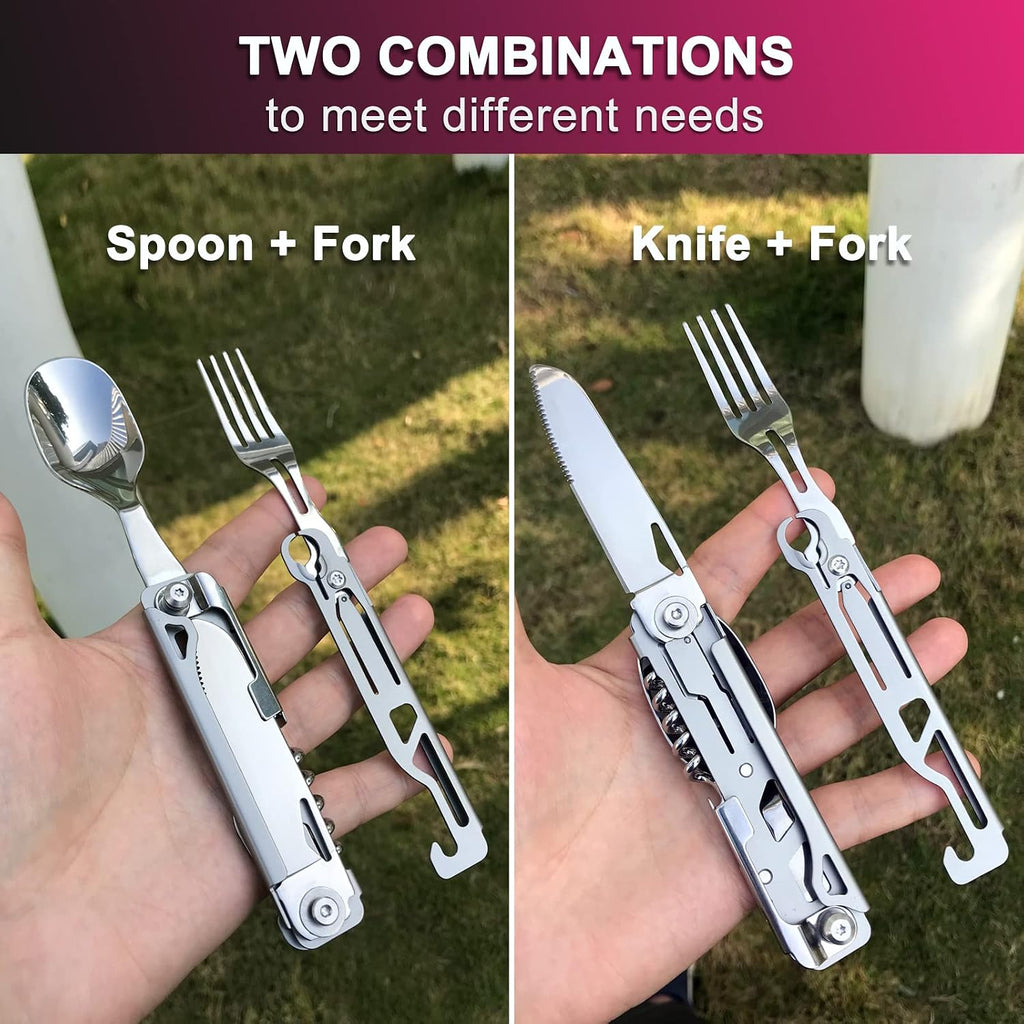 6-in-1 Camping Utensils Set with Case Folding Fork Spoon Knife
