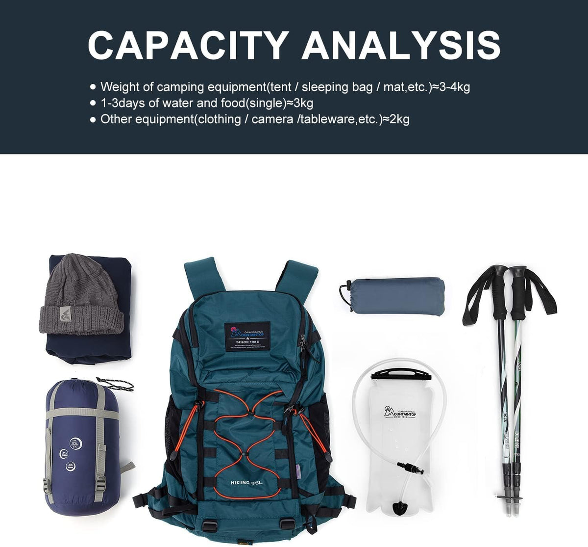 MOUNTAINTOP 35L Hiking Backpack, Lightweight Daypack with Rain Cover