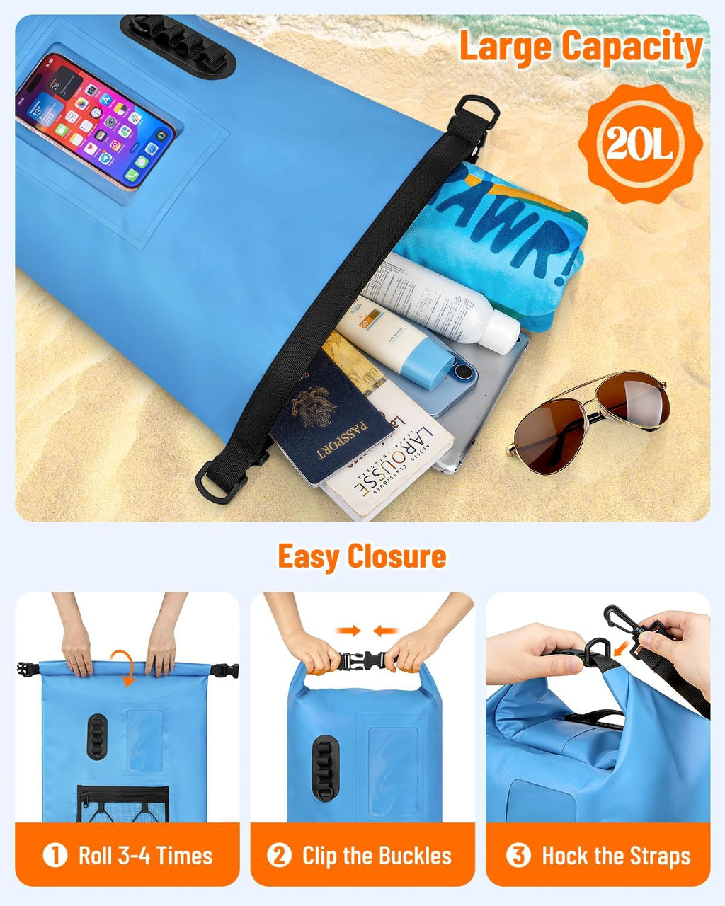Waterproof Dry Bag Backpack with Waterproof Phone Case Storage Bag