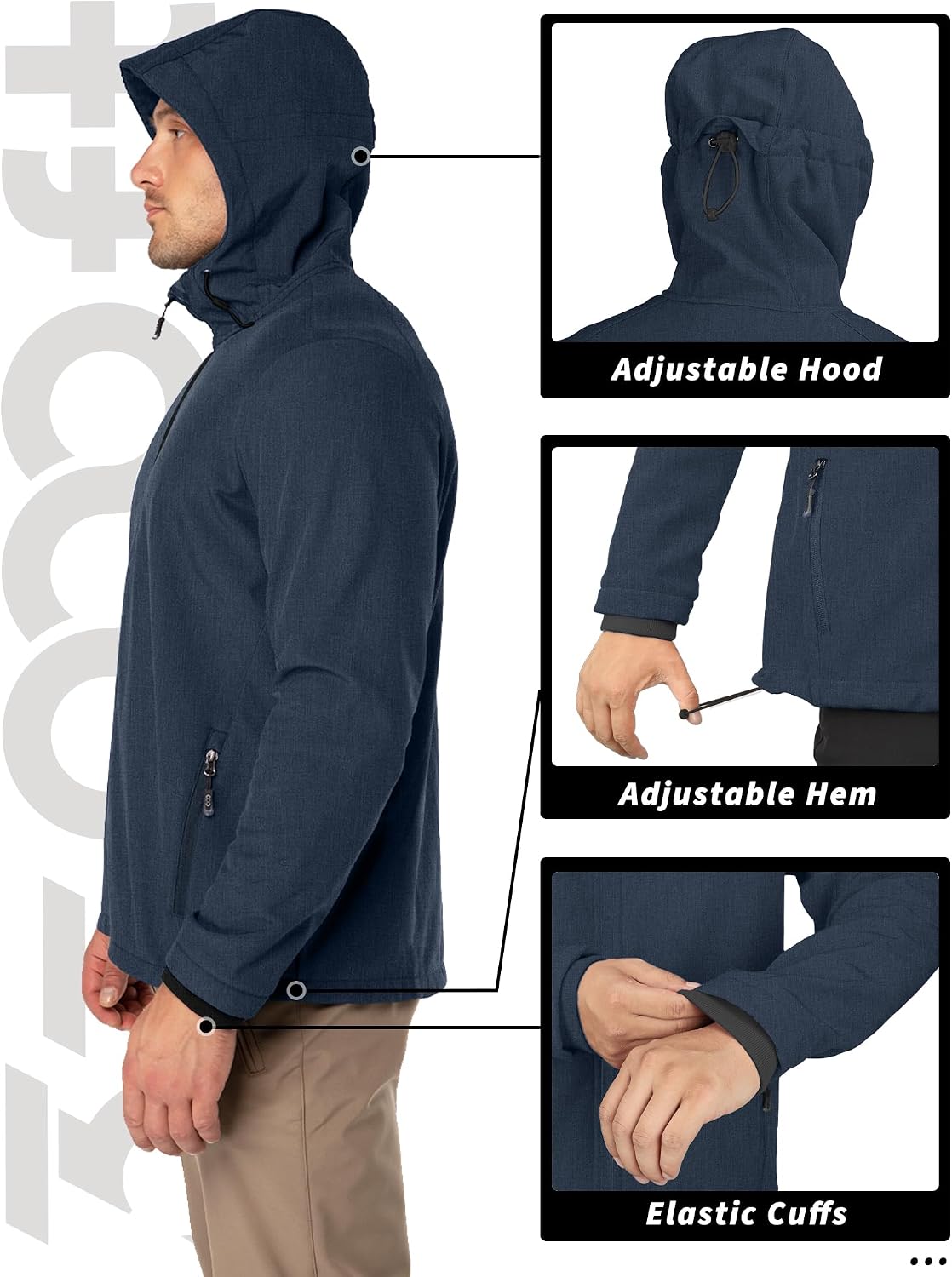 33,000ft Men's Hooded Fleece Lined Rain Shell Jacket Waterproof Lightweight