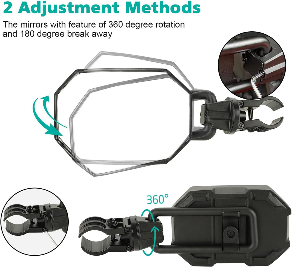 SUNPIE UTV Side Mirror Adjustable Blind Spot Mirrors for Side-By-Side