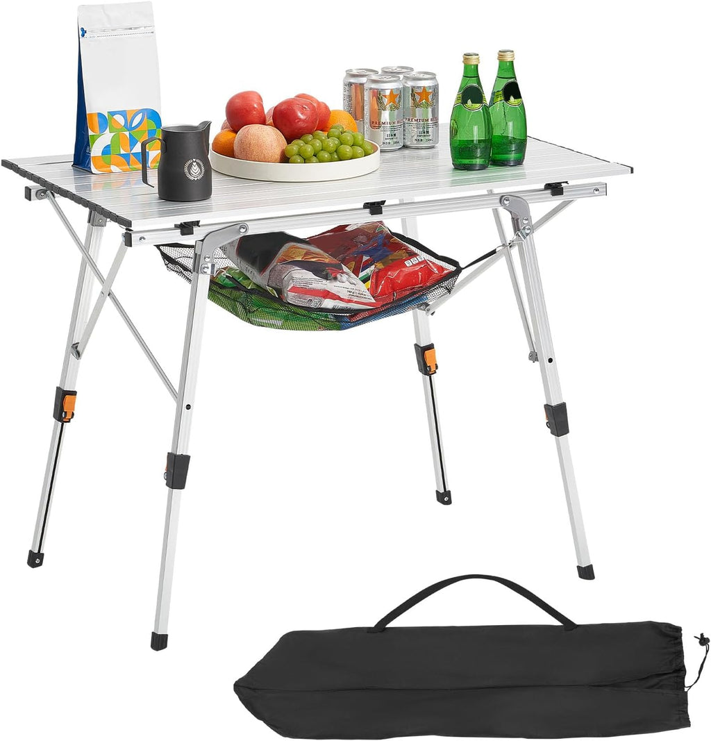 VEVOR Folding Camping Table, Portable Roll Up Side Tables, Lightweight Aluminum Beach Table for Outdoor BBQ Tailgating Picnic, Travel (35 inch-Silver)