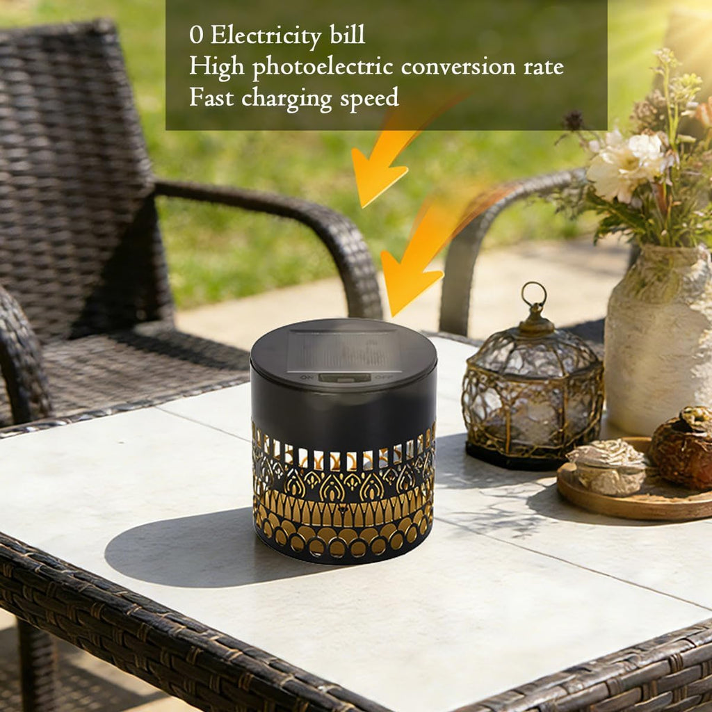 1 Pack Retro Solar Table Lantern Outdoor Waterproof Wall Light, 6 Color Changing Hollow Out Metal Garden Decor Step Lamp, Solar Powered Patio Porch Tabletop Decorations for Yard Pool Stairs