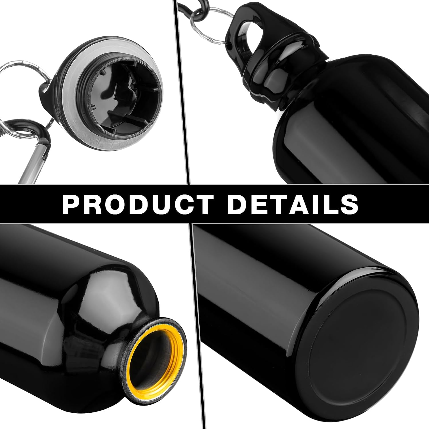 24 Pcs Aluminum Water Bottle 17oz Aluminum Reusable Bottles with Clips Sports Lightweight Water Multipack Easy Carry Leakproof Travel for Gym Hiking Cycling Sports Outdoor(Black)